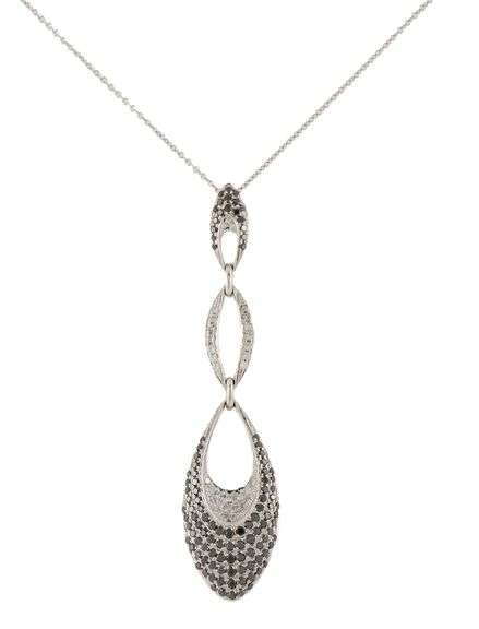 0.70ctw Pave Black and White Diamond Geometric Drop Pendant Necklace in 14K