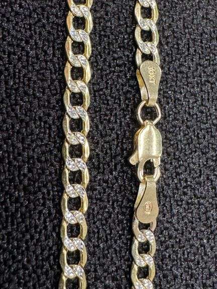 10k Yellow Gold-Hollow Pave Curb Link Chain 3.2mm Necklace 30"