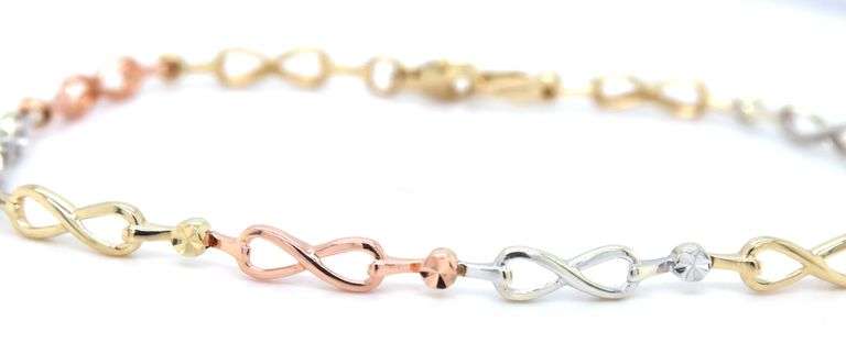 14kt Tri color gold Infinity link station bracelet
