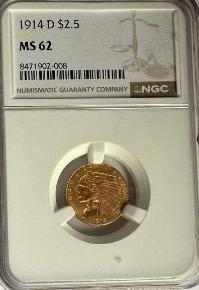 1914 D 2 1/2 Indian MS 62 NGC Quarter Eagle