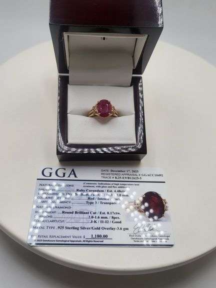 Very fine one Ruby 4.48 CW ring in silver 14k gold plated with diamond accent