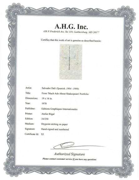 Highly Collectible and Rare Salvador Dali Hand-Signed Drypoint Etching