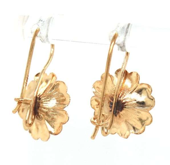 14kt Yellow gold pearl flower drop earrings