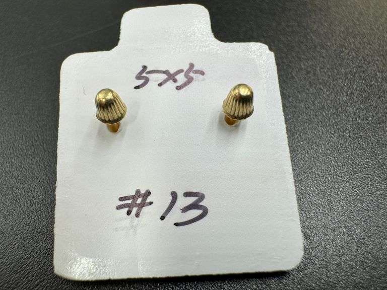 10k Yellow Gold 5mm Square White CZ Princess-Cut Solitaire Stud Earrings