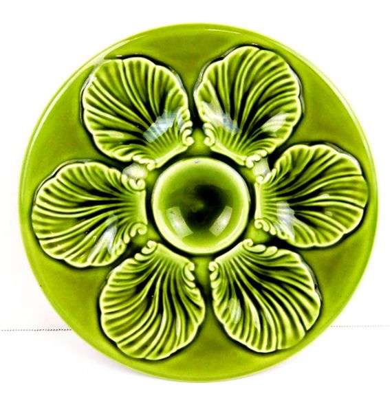 Vintage French Majolica Green Oyster Plate