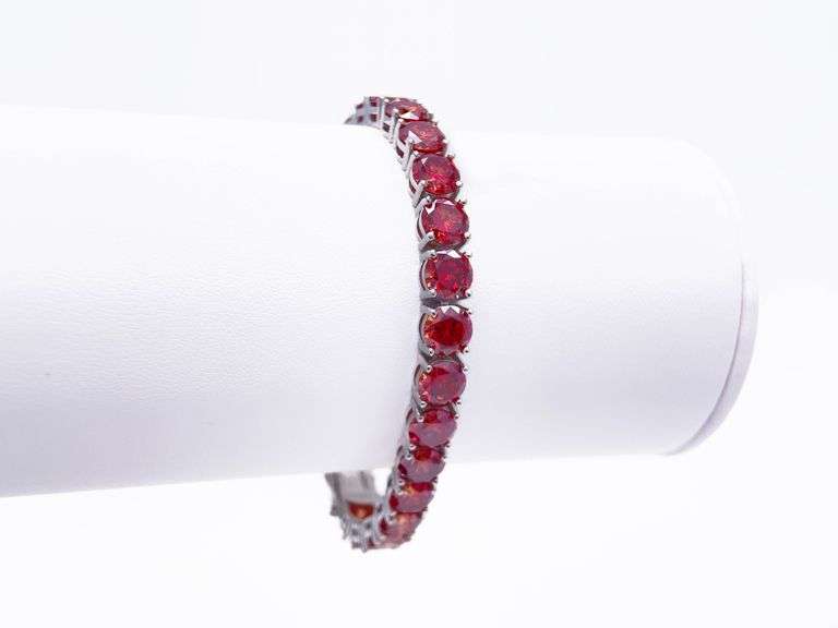 Dazzling 18KT White Gold Plate 27.Ctw Cherry Red Fire Moissanite Tennis Bracelet