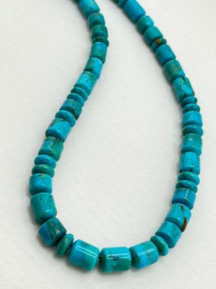 925 Sterling Silver Southwestern Style Turquoise Bead And Silver Brads Necklace