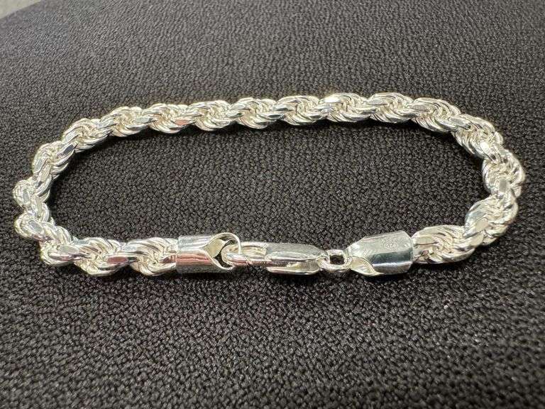 Sterling Silver Diamond-Cut Rope Chain 5.4mm Solid 925 Italy New Bracelet 8"