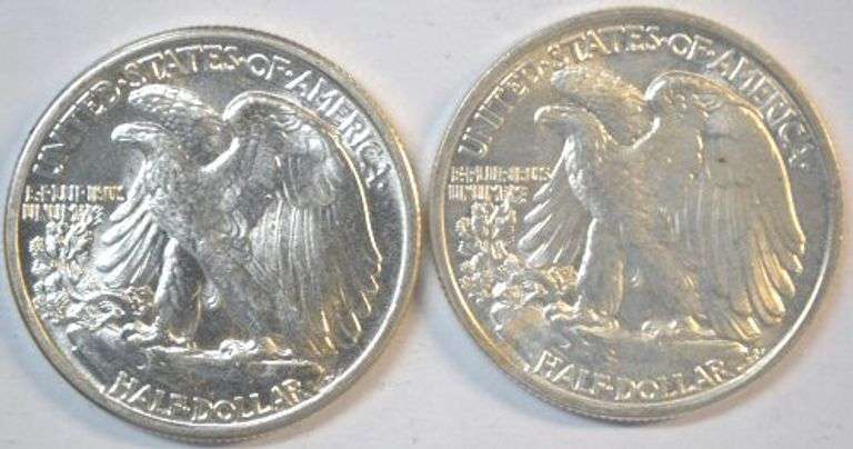 Superb Gem BU 1942 and 1943 Walking Liberty Half Dollars