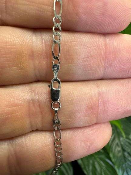 10k White Gold Solid Figaro Link Chain 2.6mm Necklace 24"