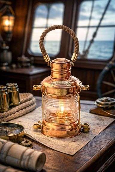 Brass & Copper Anchor Oil Lamp