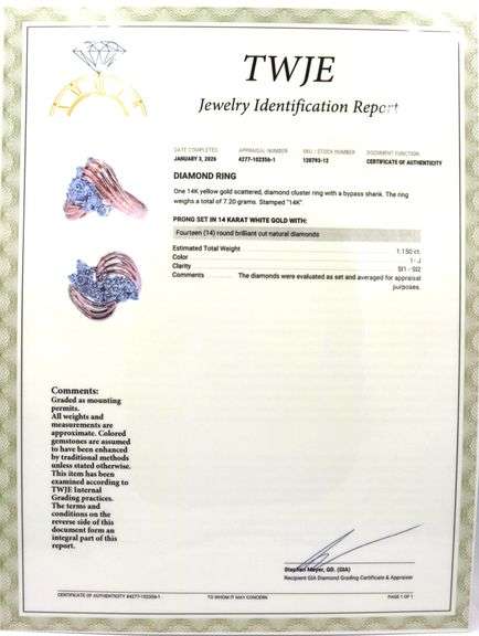 14kt Yellow gold 1.15ctw diamond cluster ring with a bypass shank