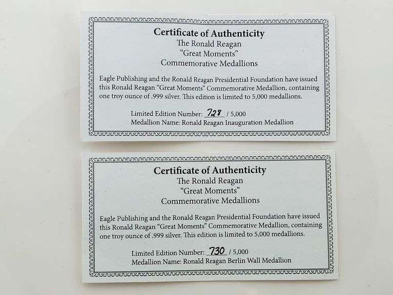 Ronald Reagan Great Moments Silver Medals Set