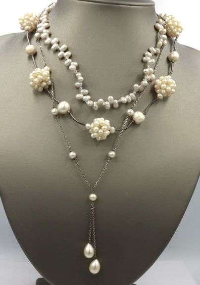 Group lot of 5 white fresh water pearl necklaces