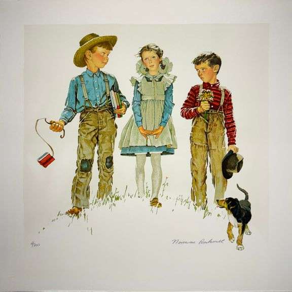 Exclusive Norman Rockwell Signed Limited Edition Lithograph "Rivals" with Pubilshers Certificate