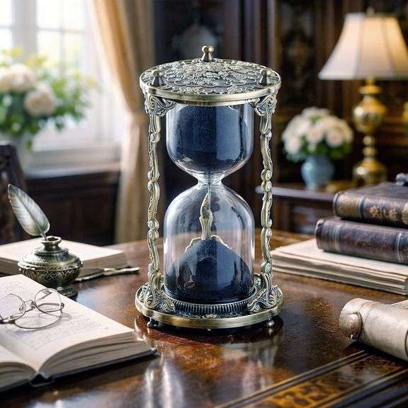Mandala Hourglass Engraved Brass and Iron Sand Timer with Crystals