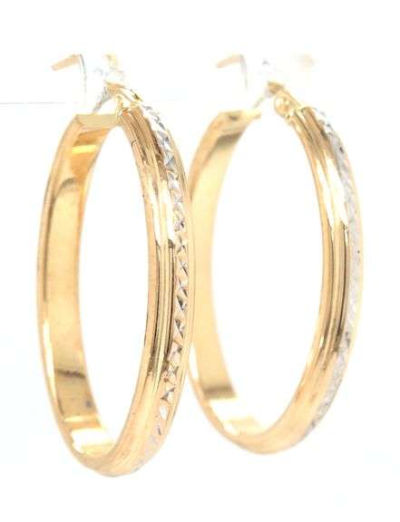 14kt Yellow gold diamond cut oval hoop earrings