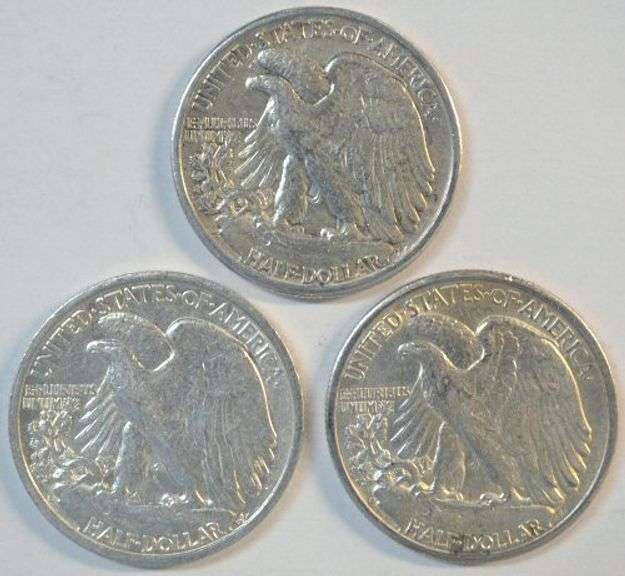 3 Nice AU Mintmarked Walking Liberty Halves: 1942-D, 1942-S, & 1945-D