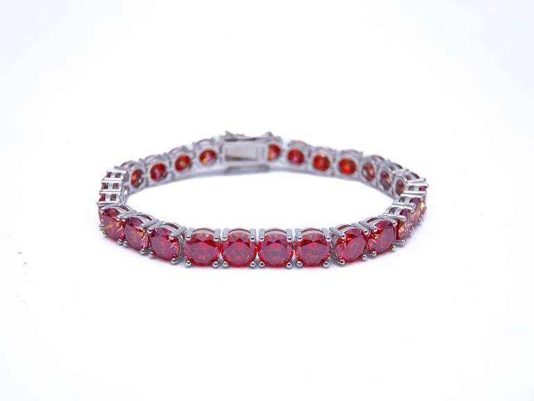Dazzling 18KT White Gold Plate 27.Ctw Cherry Red Fire Moissanite Tennis Bracelet