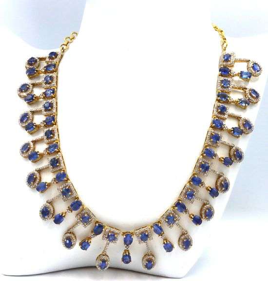 Breathtaking 39.00CTW Brand New European Oval & Round Shaped Faceted Kyanite & 4.25CTW Diamonds Neck