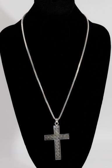 .925 Sterling Silver Peace Sign Cross 75mm x 45mm