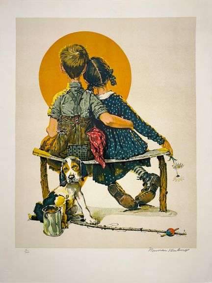 Exclusive Norman Rockwell Signed Limited Edition Lithograph "Young Spooners" with Publishers Certifi