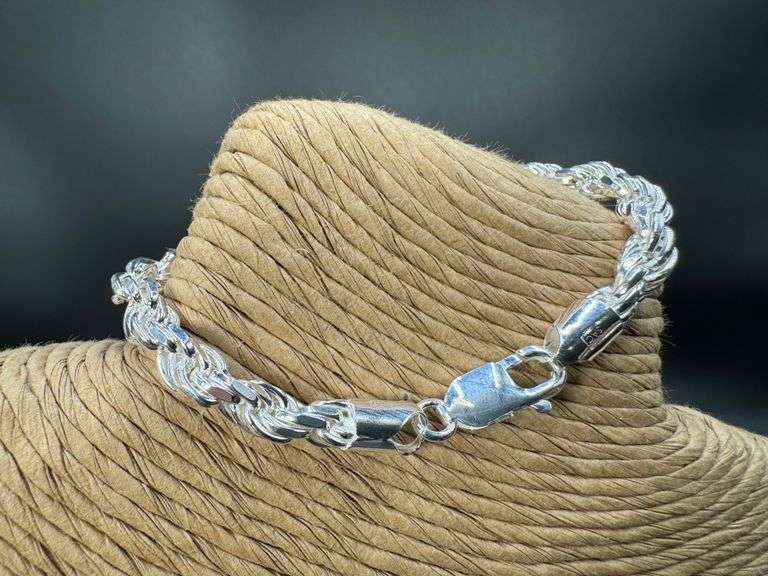Sterling Silver Diamond-Cut Rope Chain 5.4mm Solid 925 Italy New Bracelet 8"