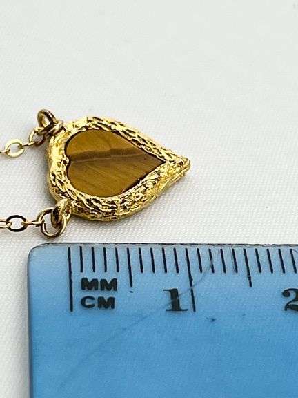 12KT Yellow Gold Filled Tiger Eye Heart Necklace
