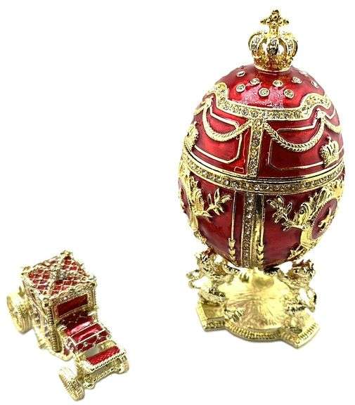 Royal Imperial Red Russian Fabergé Egg Replica with Red Carriage