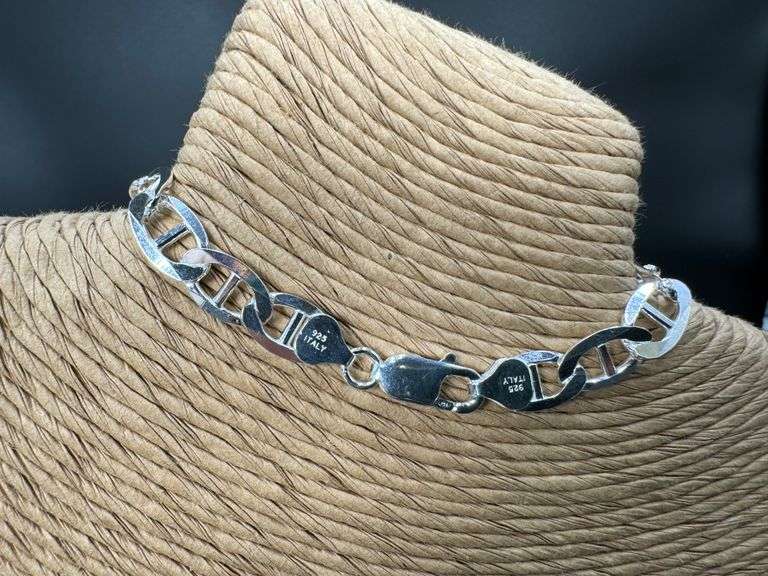 Sterling Silver Flat Marina Link Chain 8.2mm 925 Italy Anchor Mariner Bracelet 10"