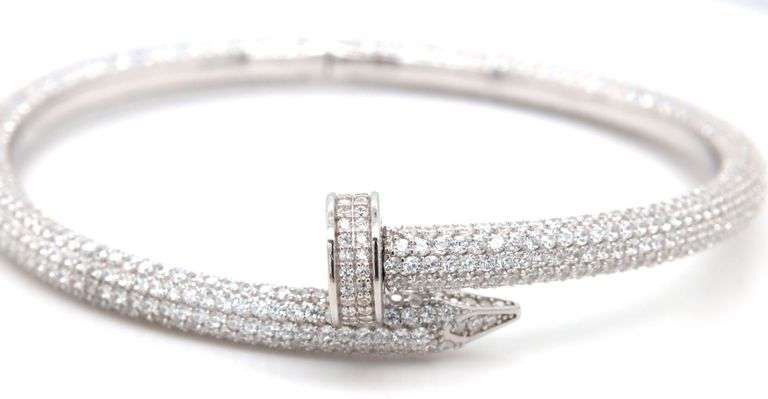925 Sterling silver cubic zirconia nail bangle bracelet