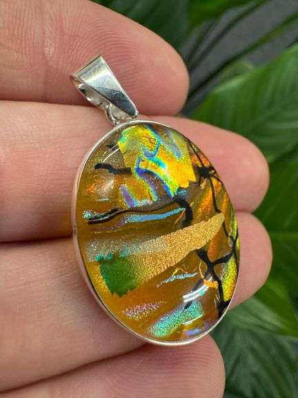 Sterling Silver 925 One of a Kind Dichroic Glass Pendant
