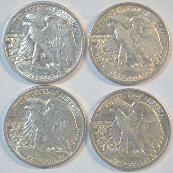 1942-S, 43-S, 44-S, & 1945-S Walking Liberty Half Dollars in nice AU