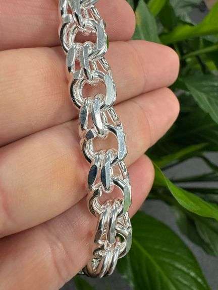Sterling Silver 925 Heavy Double Curb 12mm Offset Cuban Chain Italy Necklace 24"