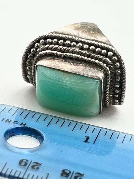 925 Sterling Silver Cabochon Cut Chrysoprase Ring