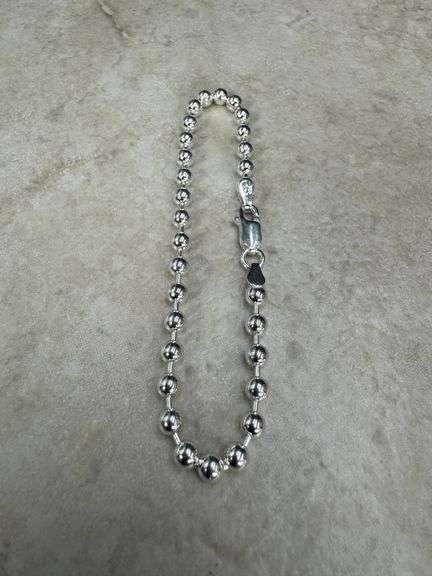Sterling Silver Italian Ball Bead Chain 4mm 925 Italy New Dog Tag Bracelet 7" inch