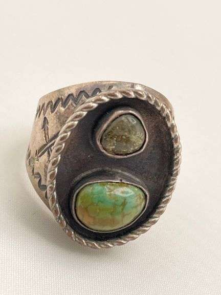 925 Sterling Vintage Natural Turquoise Silver Vintage Native American Featuring Crossed Arrows Stamp