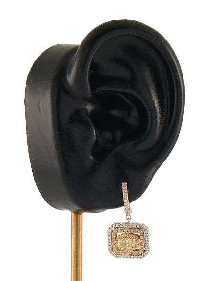 1.28ctw Yellow and White Diamond Double Frame Two Tone Drop Earrings in i4K