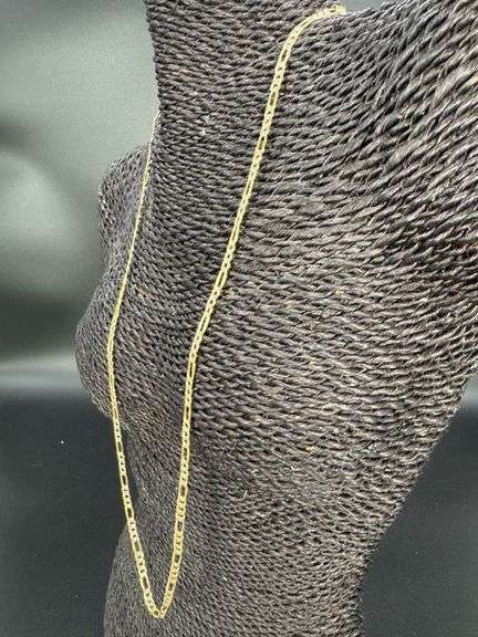 10k Yellow Gold-Hollow Pave Figaro Link Chain 4.3mm Necklace 28"