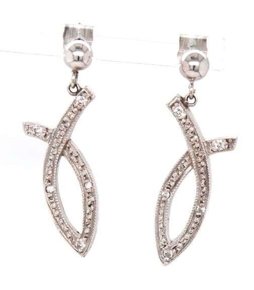 Modern 14K WG Dangle Post Earrings with Diamonds