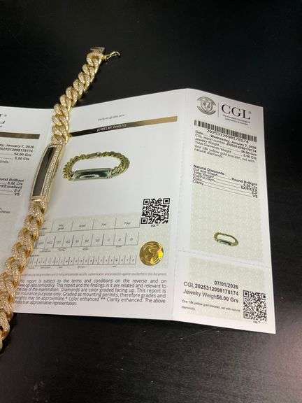 BRAND NEW CERTIFIED MEN'S CUBAN LINK DIAMOND ID BRACELET. 18K GOLD