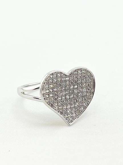 925 Sterling Silver Full Pave Crystal Heart Ring