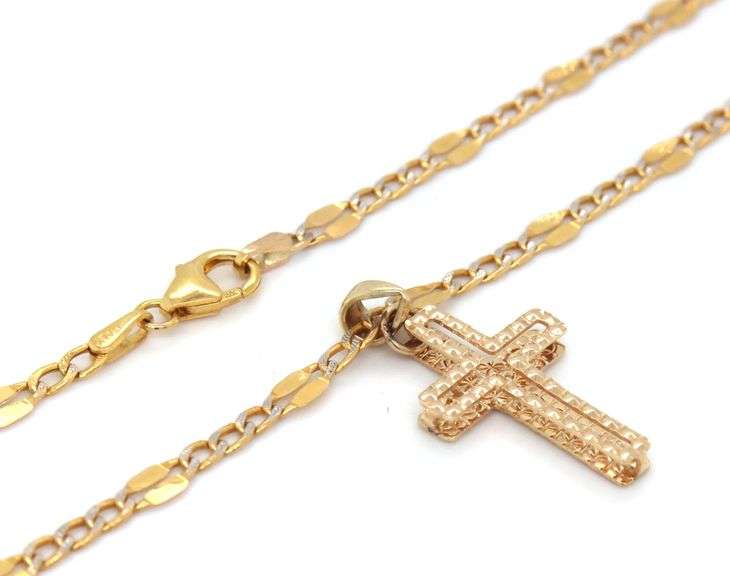 Tasteful 10K YG Cross Pendant on Necklace