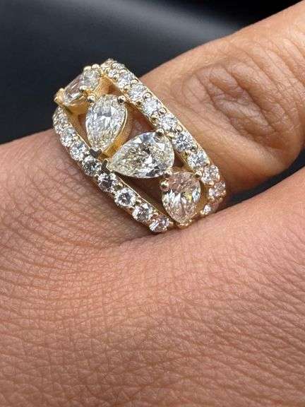 14K Yellow Gold Pear Cut Diamond Ring of 2.55 CTW