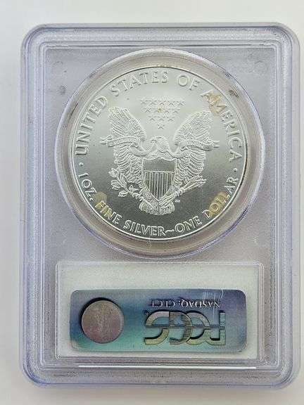 2009 American Silver Eagle In PCGS Thank You Holder, Milk Spots