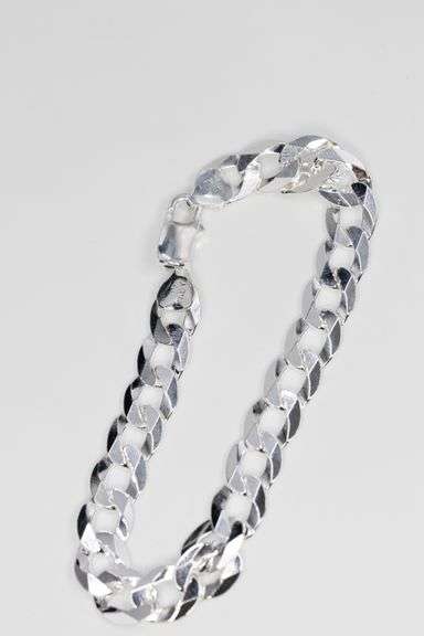 .925 Italian Sterling Silver 9.7mm Curb Chain Bracelet 9 Inches