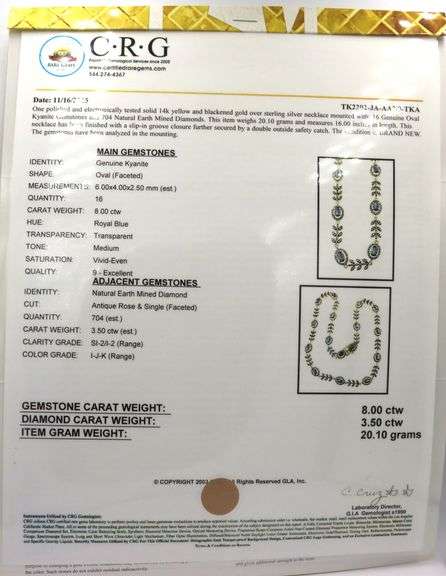 Fabulous 8.00CTW Oval Faceted Kyanite & 3.50CTW Diamond Necklace in14K Yellow Gold Over Sterling Sil