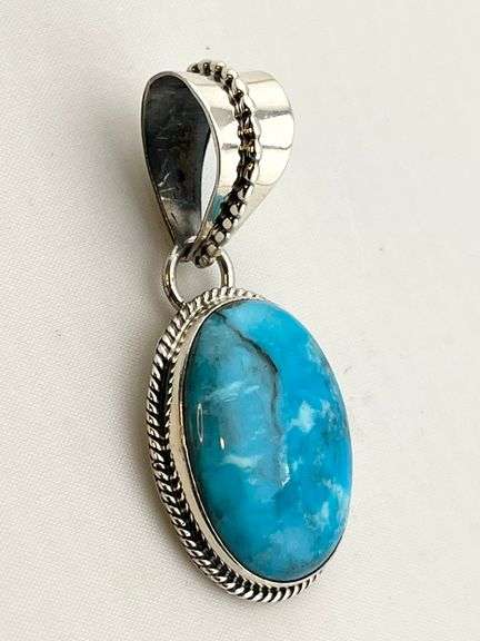 925 Native American Oval Shape Turquoise Pendant