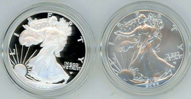 Two 2022-W Superb Gem Ultra Cameo Proof $1 Silver Eagles. Box/COA's