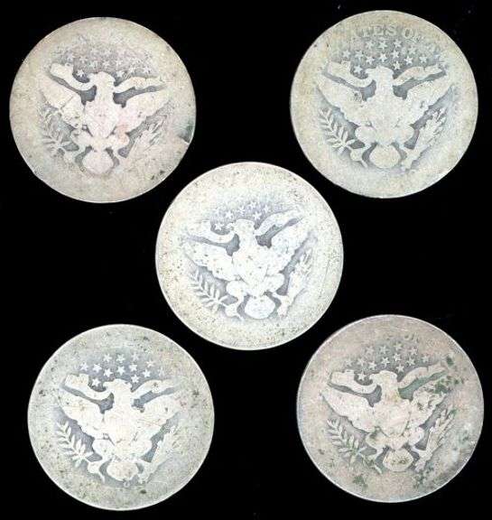 5 Barber Silver Quarters